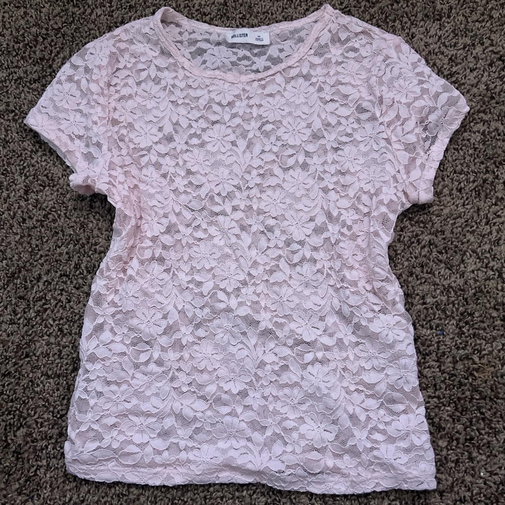 Hollister Light Pink Lace Short Sleeve Top